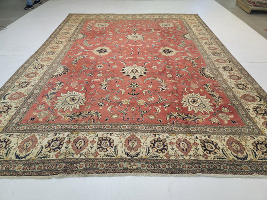 Hand-Knotted Signed Wool Rug Tabriz 9'10" x 13'9"