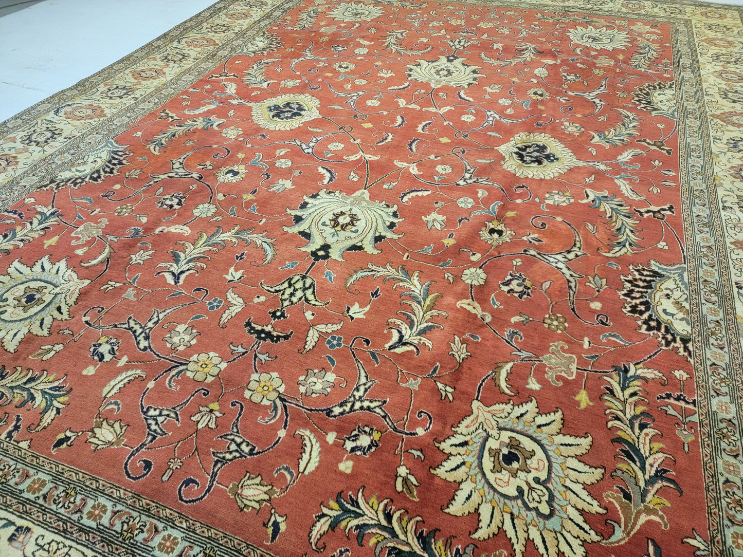 Hand-Knotted Signed Wool Rug Tabriz 9'10" x 13'9"