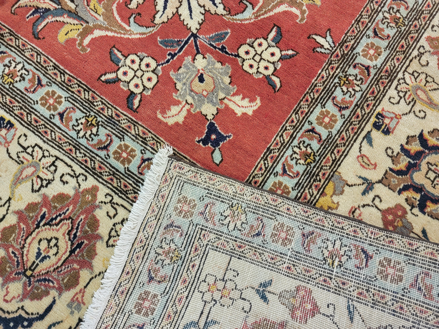 Hand-Knotted Signed Wool Rug Tabriz 9'10" x 13'9"