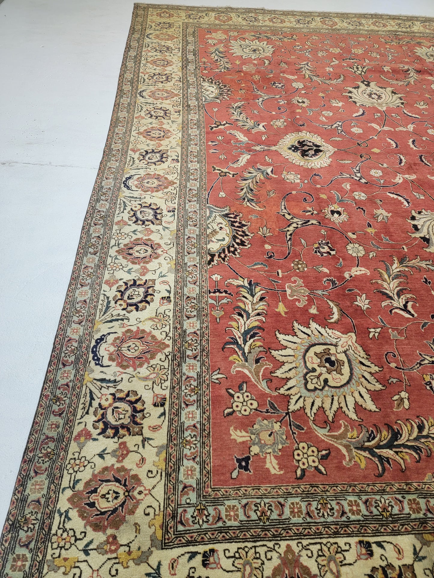 Hand-Knotted Signed Wool Rug Tabriz 9'10" x 13'9"