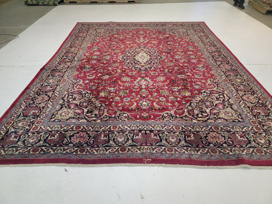 Hand-Knotted Wool Rug Kashan Medallion 10' x 13'