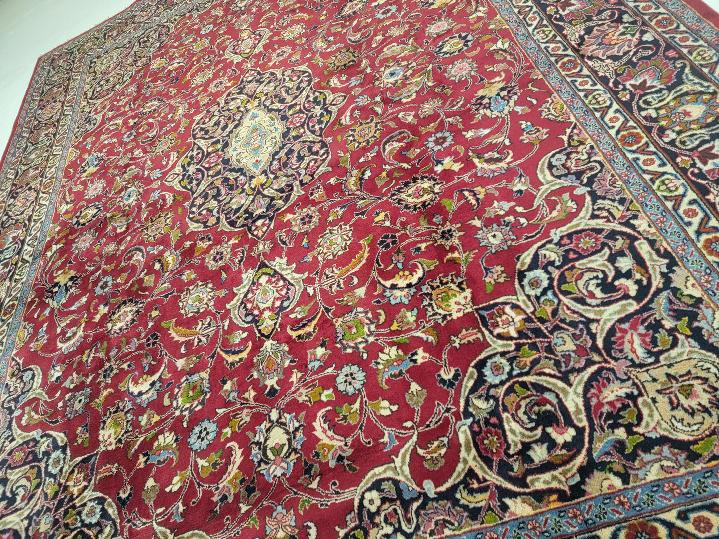 Hand-Knotted Wool Rug Kashan Medallion 10' x 13'