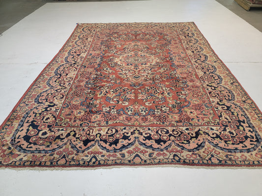 Hand-Knotted Wool Rug Mahal Medallion 8'8" x 11'2"