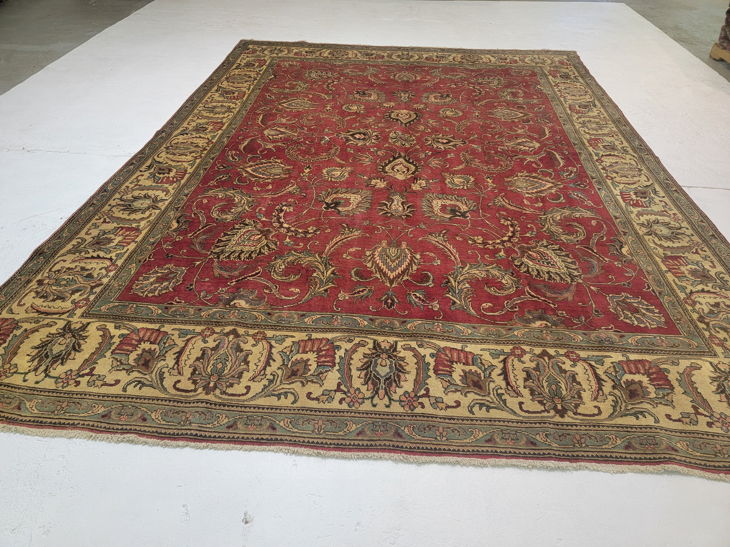 Hand-Knotted Wool Rug Tabriz allover Design 10x13