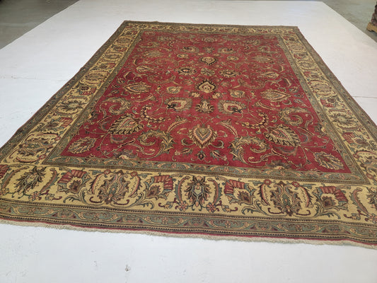 Hand-Knotted Wool Rug Tabriz allover Design 10x13