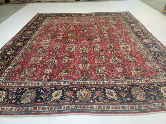 Hand-Knotted Wool Rug Tabriz Allover Design 10 x 13