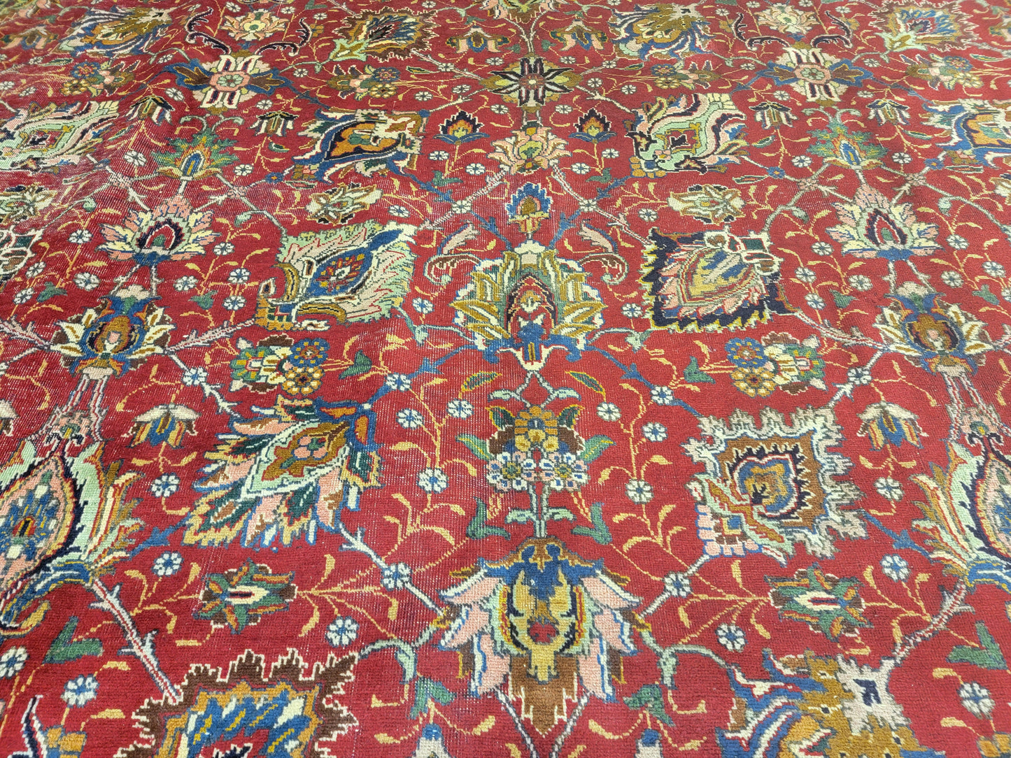 Hand-Knotted Wool Rug Tabriz Allover Design 10 x 13