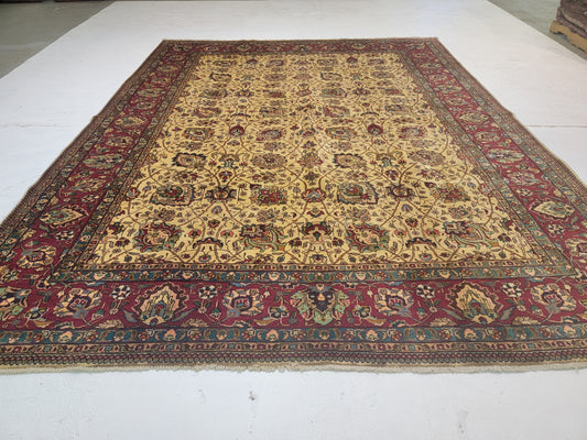 Hand-Knotted Wool Rug Tabriz allover Design 9'.5" x 12'5"
