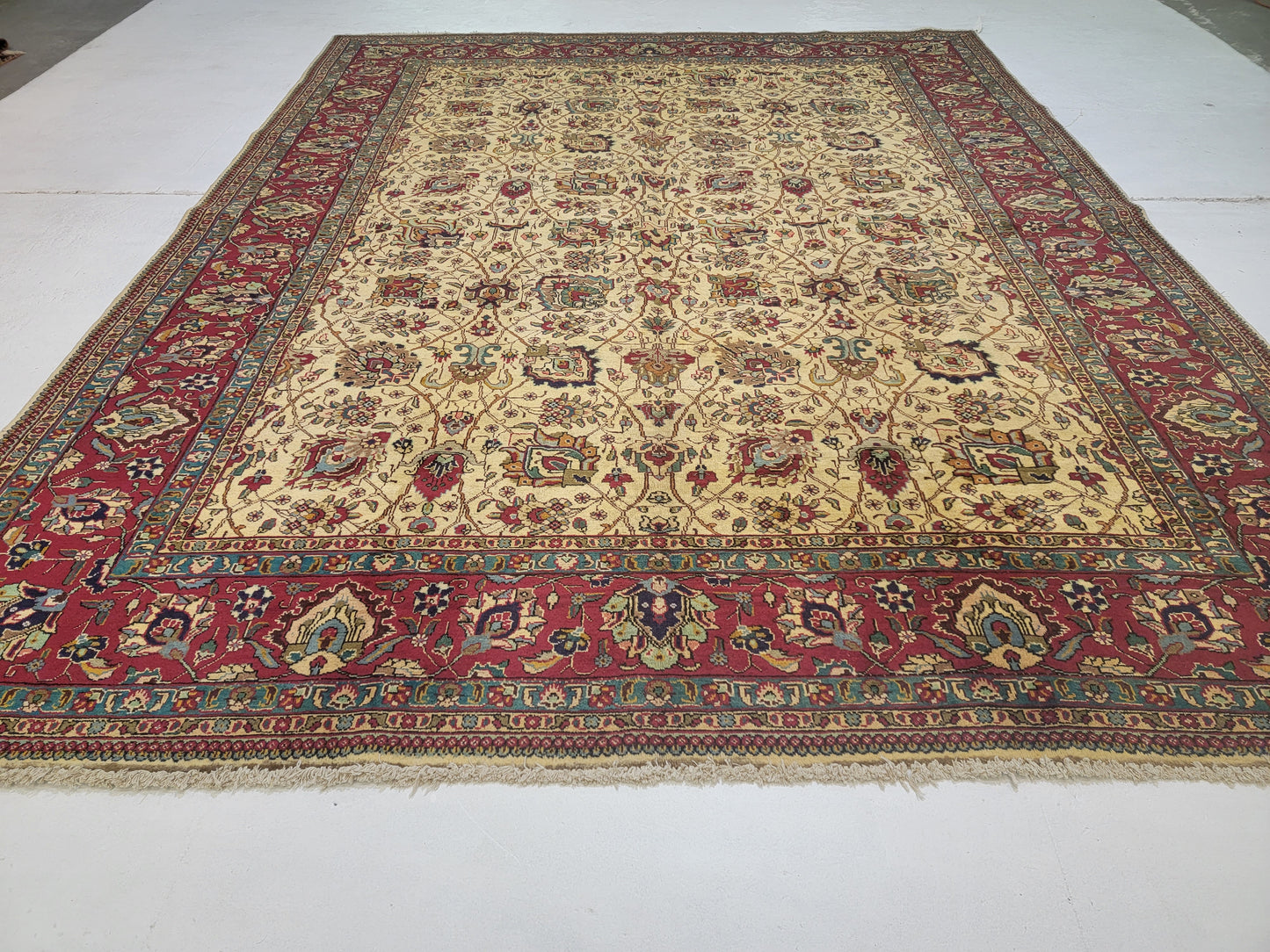 Hand-Knotted Wool Rug Tabriz allover Design 9'.5" x 12'5"