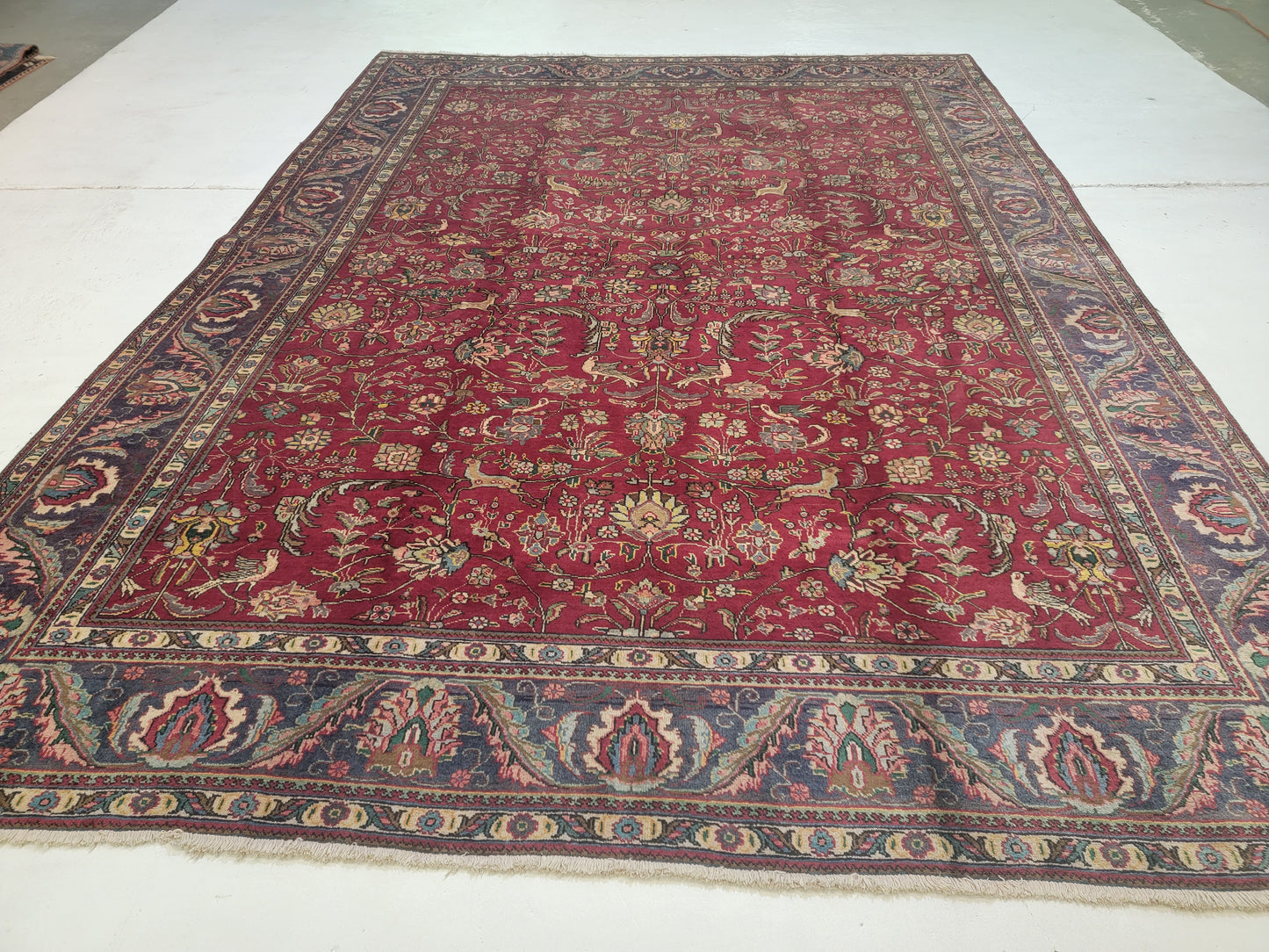Hand-Knotted Wool Rug Tabriz allover design 9'5" x 12'3"