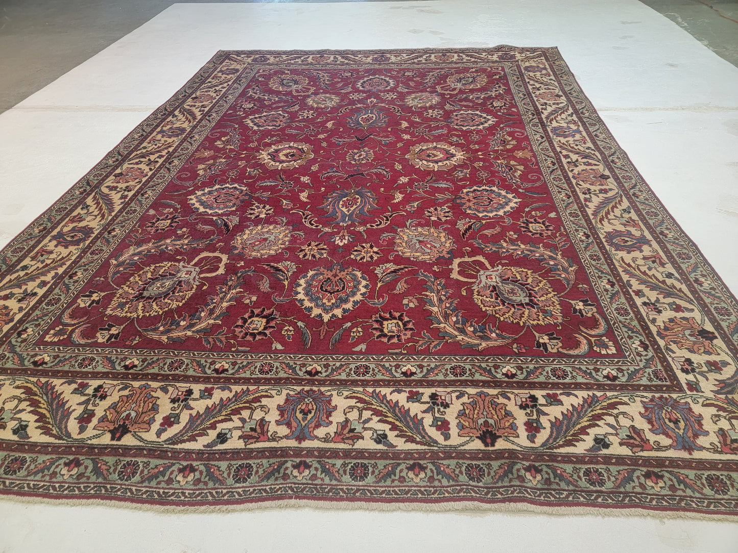 Hand-Knotted Wool Rug Tabriz allover design 9'2" x 11'9"