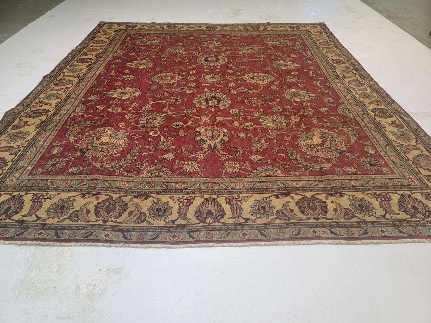 Hand-Knotted Wool Rug Tabriz Allover Design 11' x 12'5"