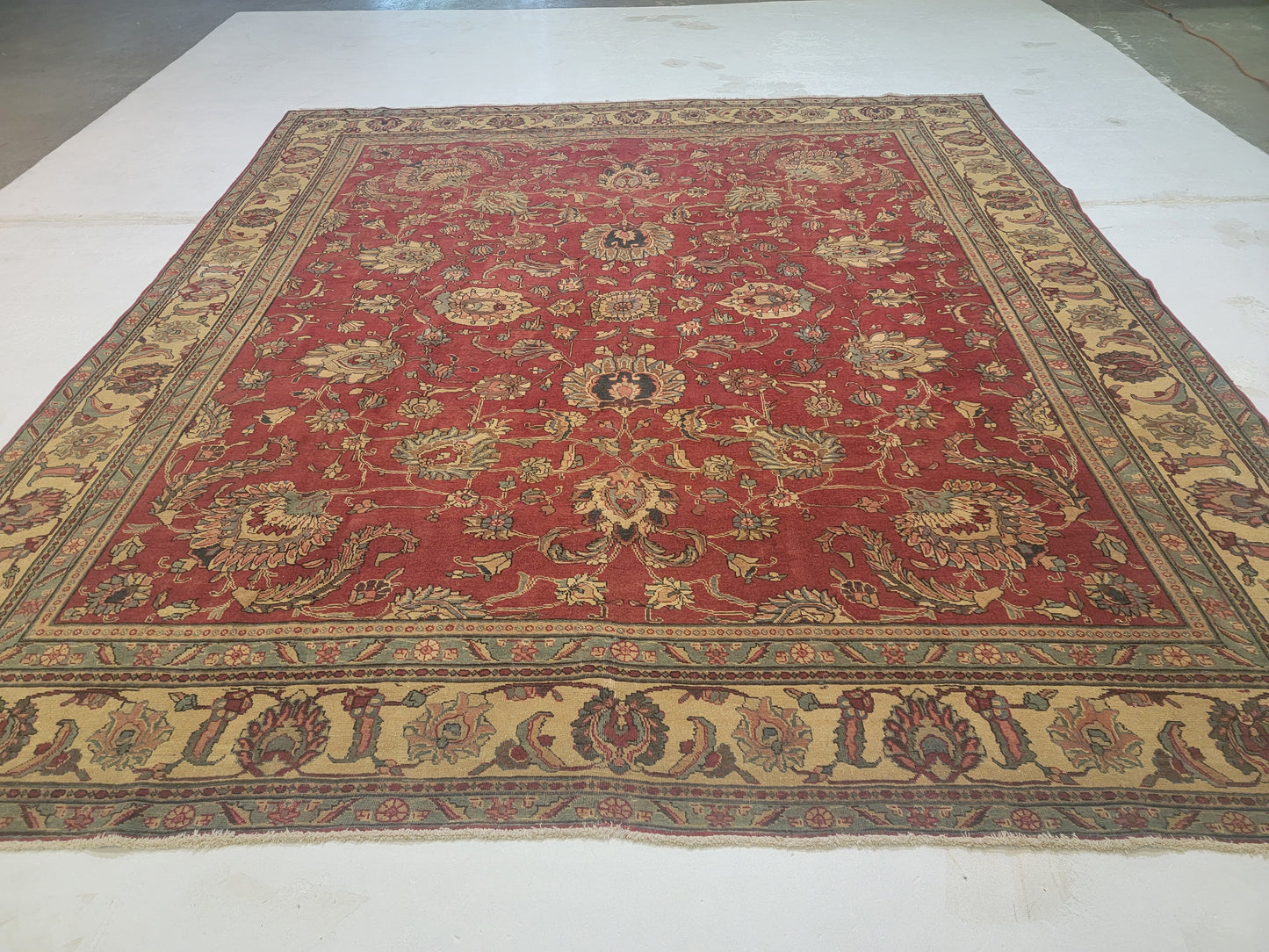 Hand-Knotted Wool Rug Tabriz Allover Design 11' x 12'5"