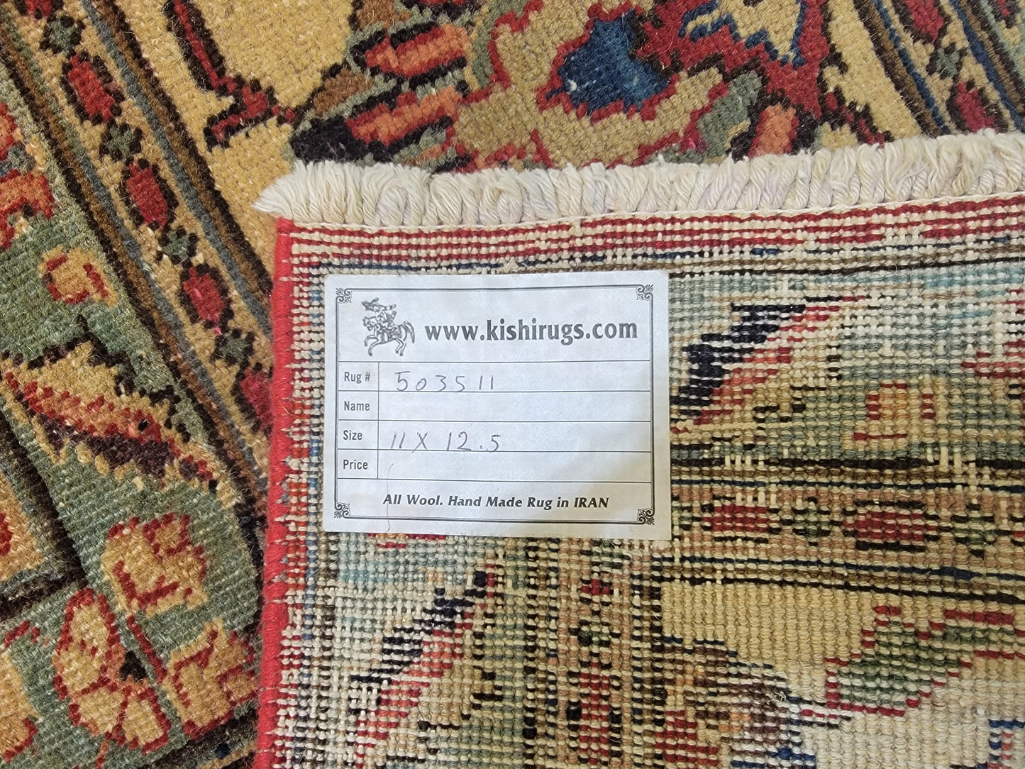 Hand-Knotted Wool Rug Tabriz Allover Design 11' x 12'5"