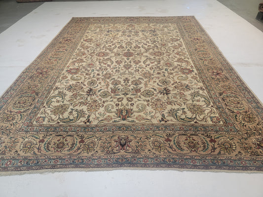 Hand-Knotted Wool Rug Tabriz Allover Design 9'10" x 13'3"