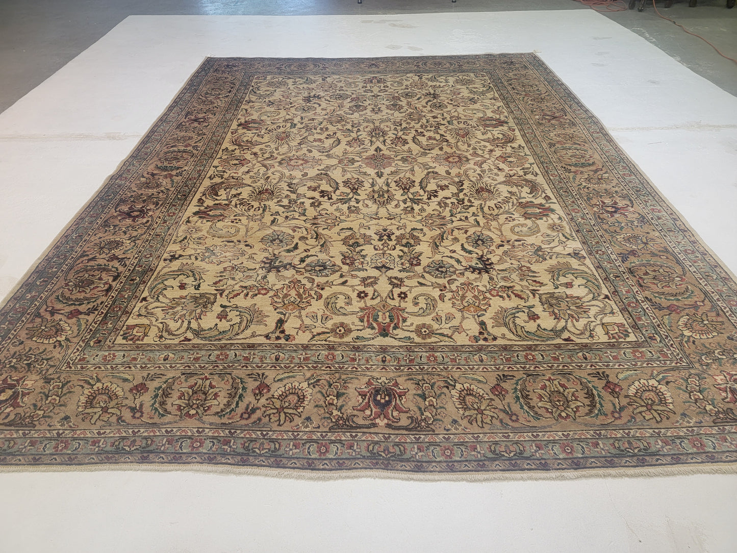 Hand-Knotted Wool Rug Tabriz Allover Design 9'10" x 13'3"