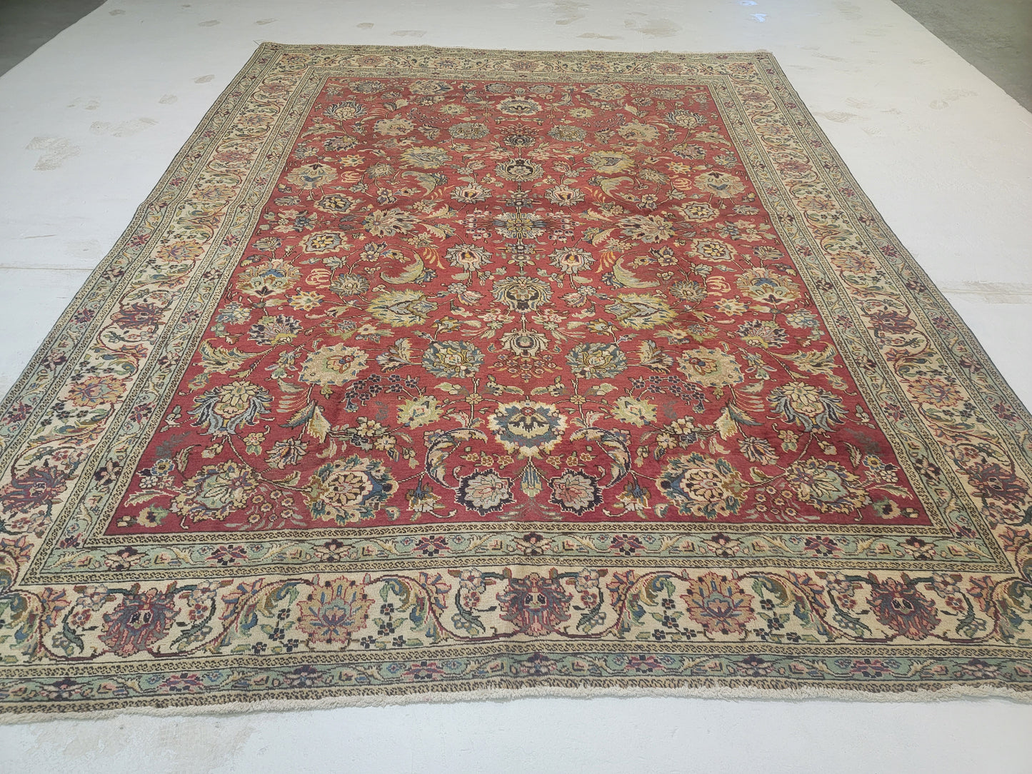Hand-Knotted Wool Rug Tabriz Allover Design 9'9" x 12'7"