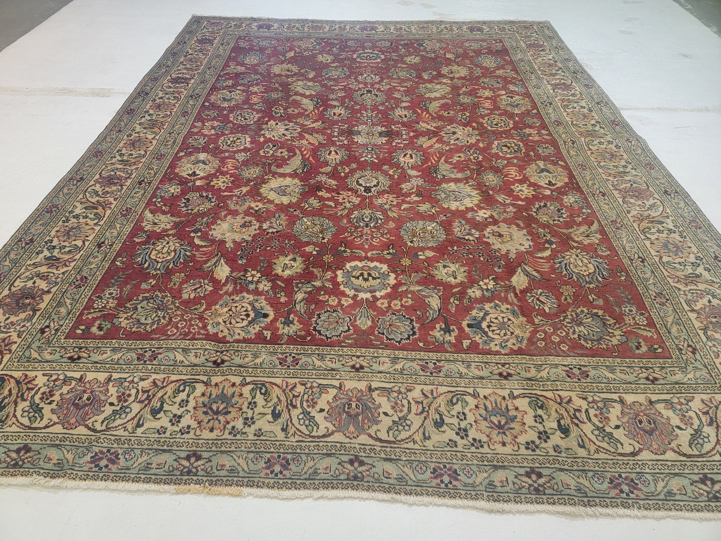 Hand-Knotted Wool Rug Tabriz Allover Design 9'9" x 12'7"