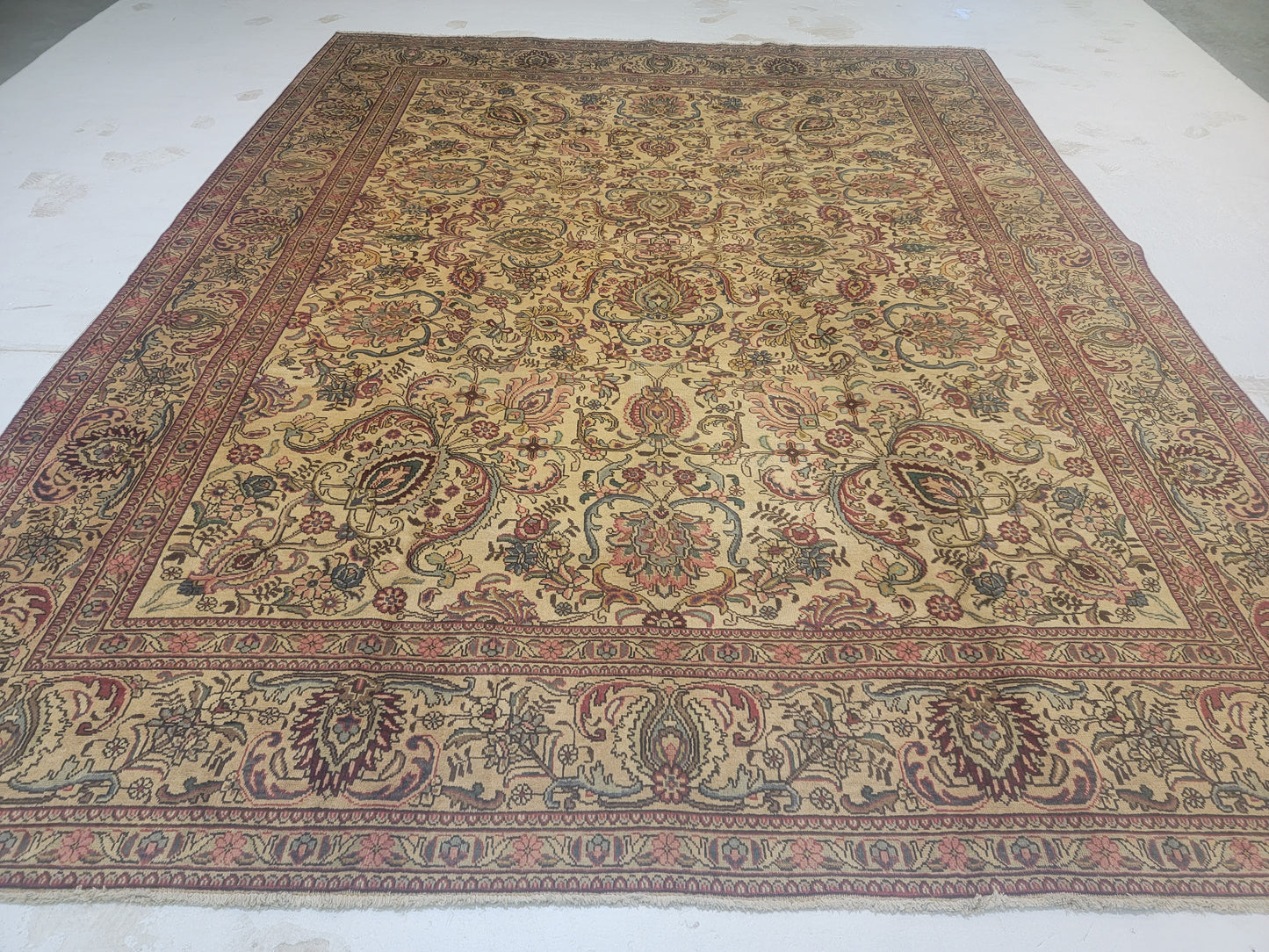 Hand-Knotted Wool Rug Tabriz Allover Design 10'2" x 12'10"