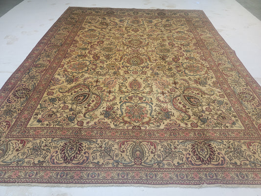 Hand-Knotted Wool Rug Tabriz Allover Design 10'2" x 12'10"
