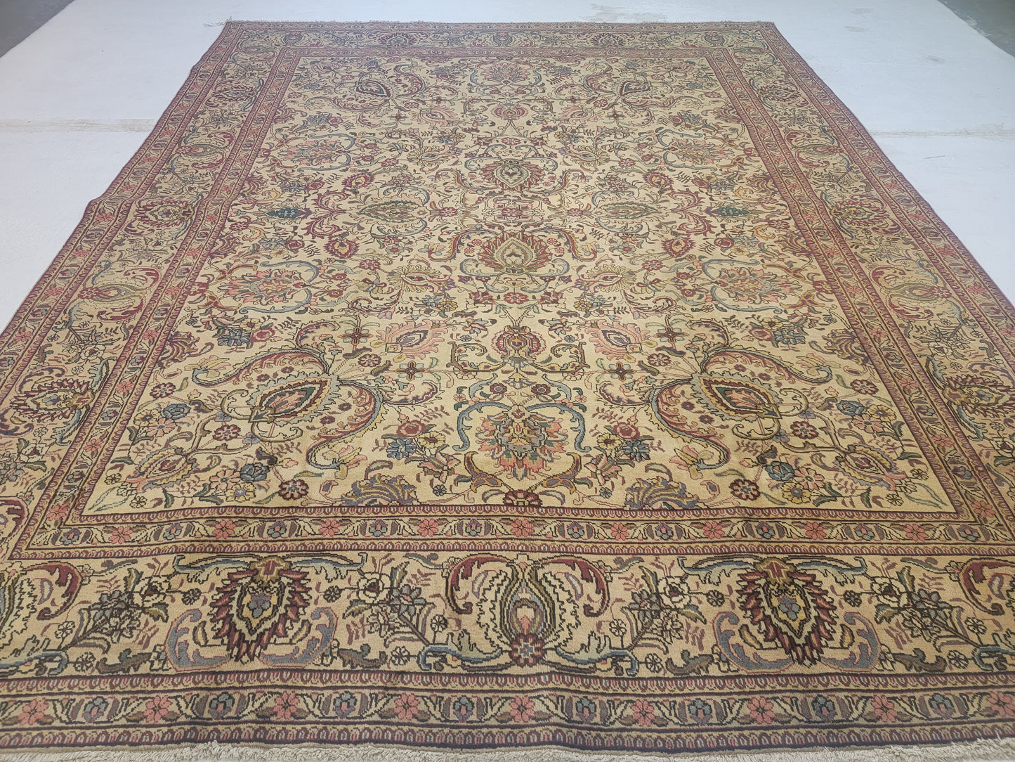 Hand-Knotted Wool Rug Tabriz Allover Design 10'2" x 12'10"