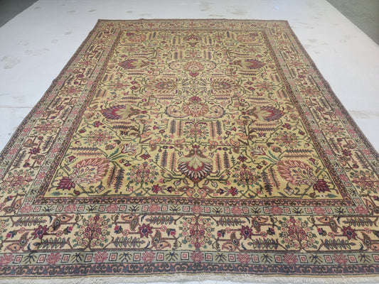 Hand-Knotted Wool Rug Light Green Tabriz Allover Design 10'6" x 12'9"