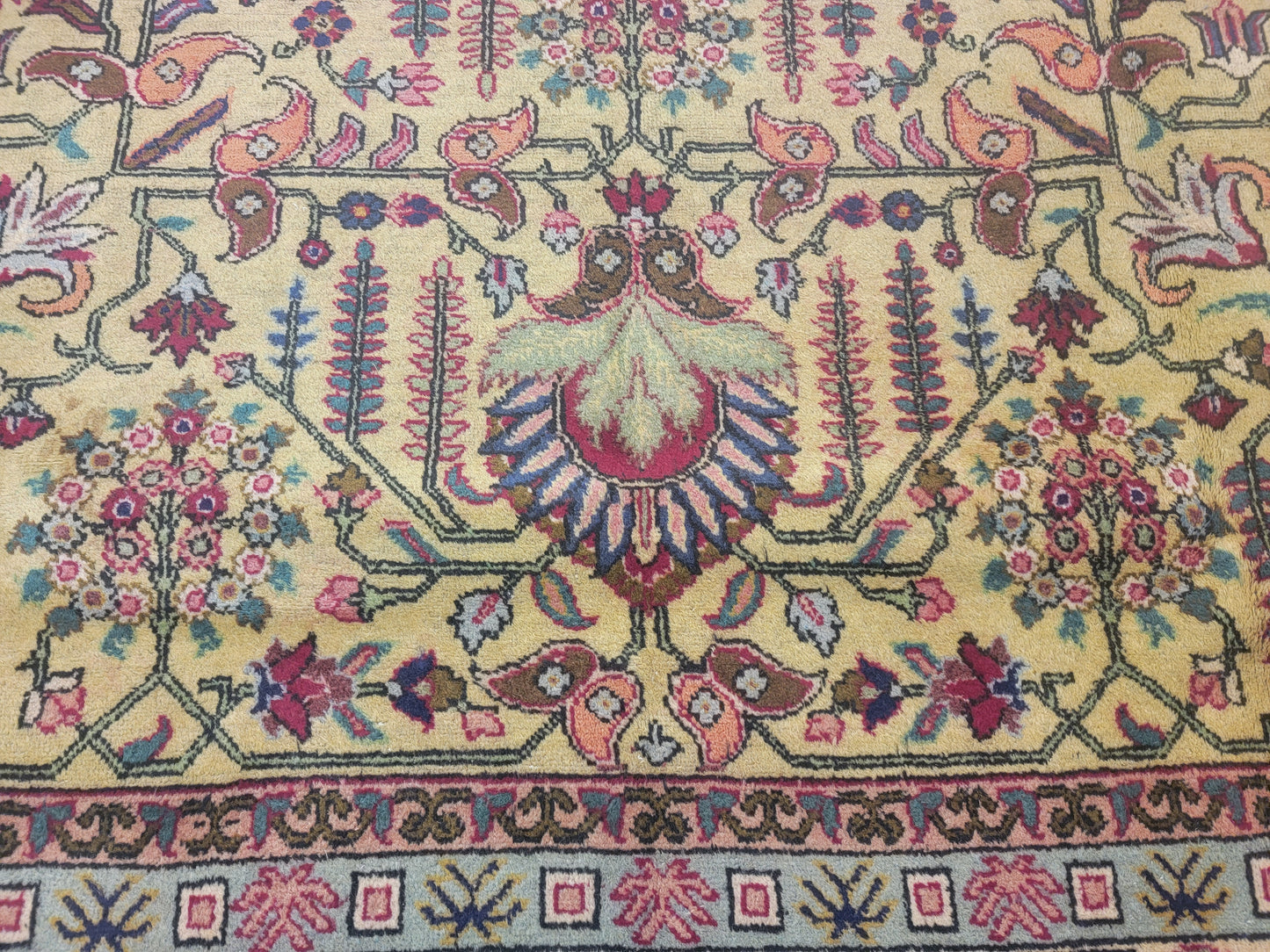 Hand-Knotted Wool Rug Light Green Tabriz Allover Design 10'6" x 12'9"