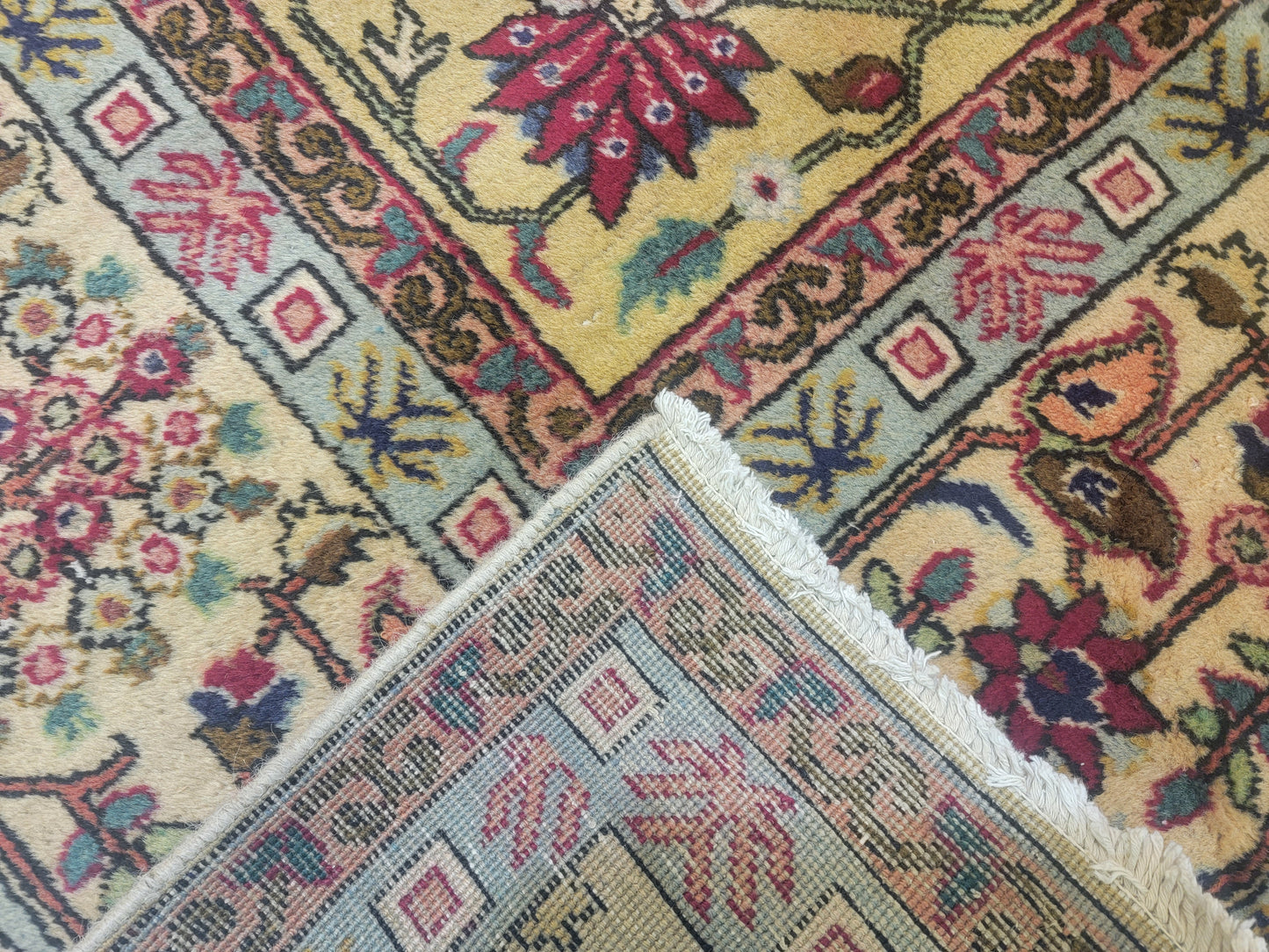 Hand-Knotted Wool Rug Light Green Tabriz Allover Design 10'6" x 12'9"