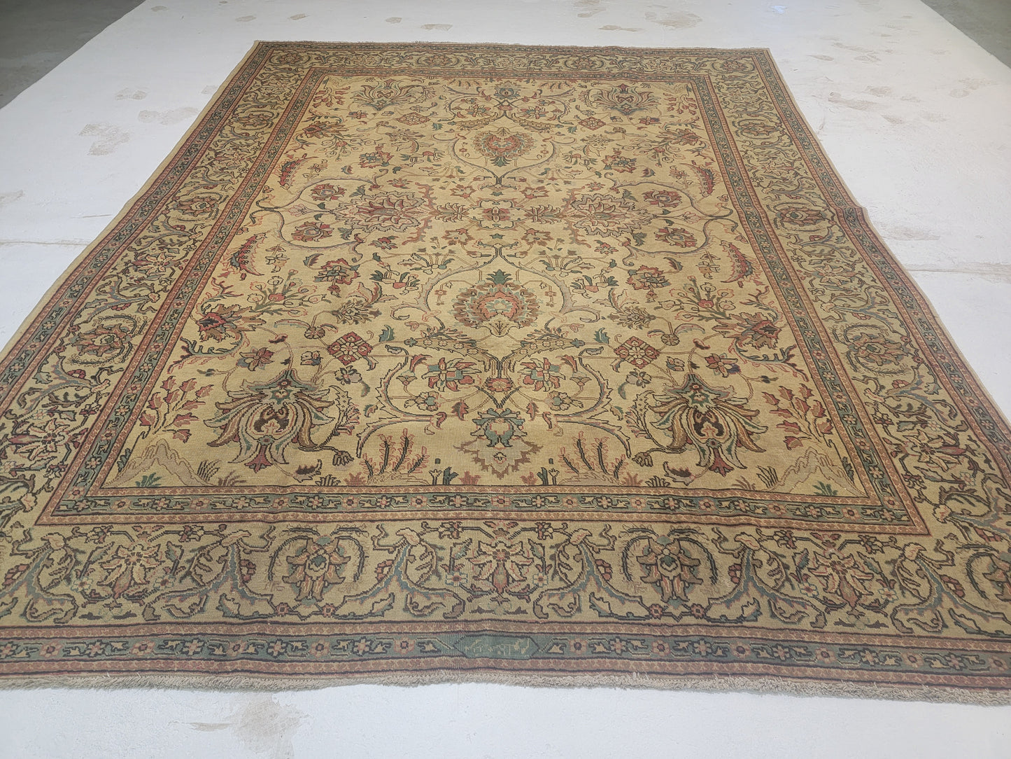 Hand-Knotted Wool Rug Tabriz Allover Design 9'8" x 12'7"