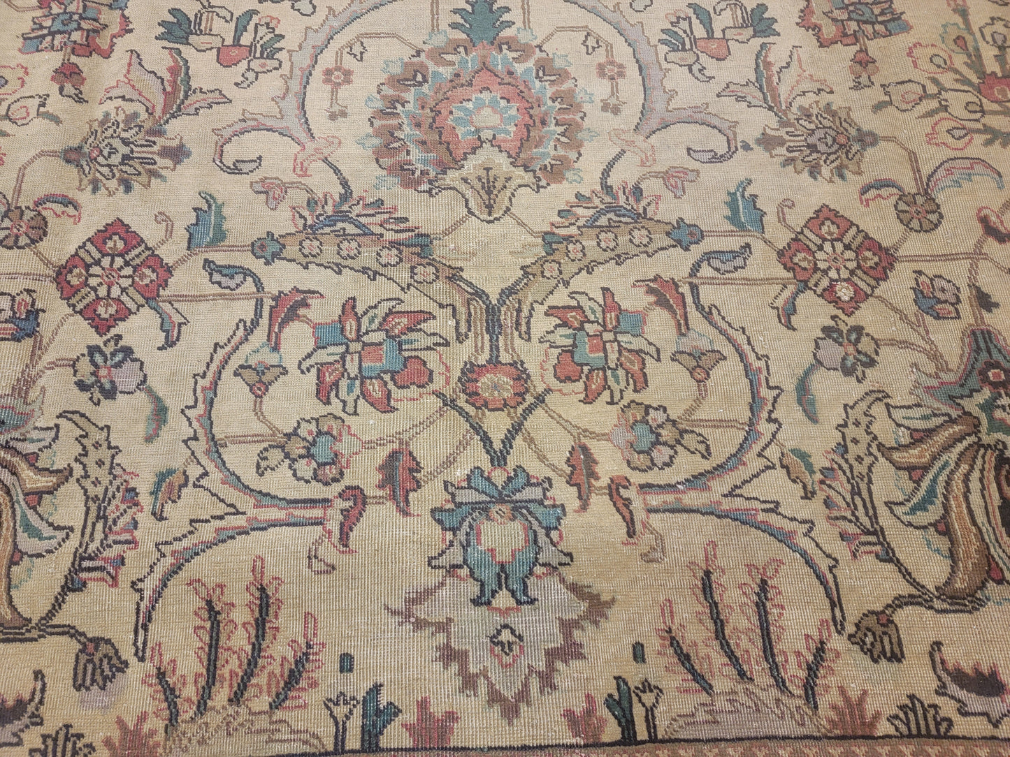 Hand-Knotted Wool Rug Tabriz Allover Design 9'8" x 12'7"