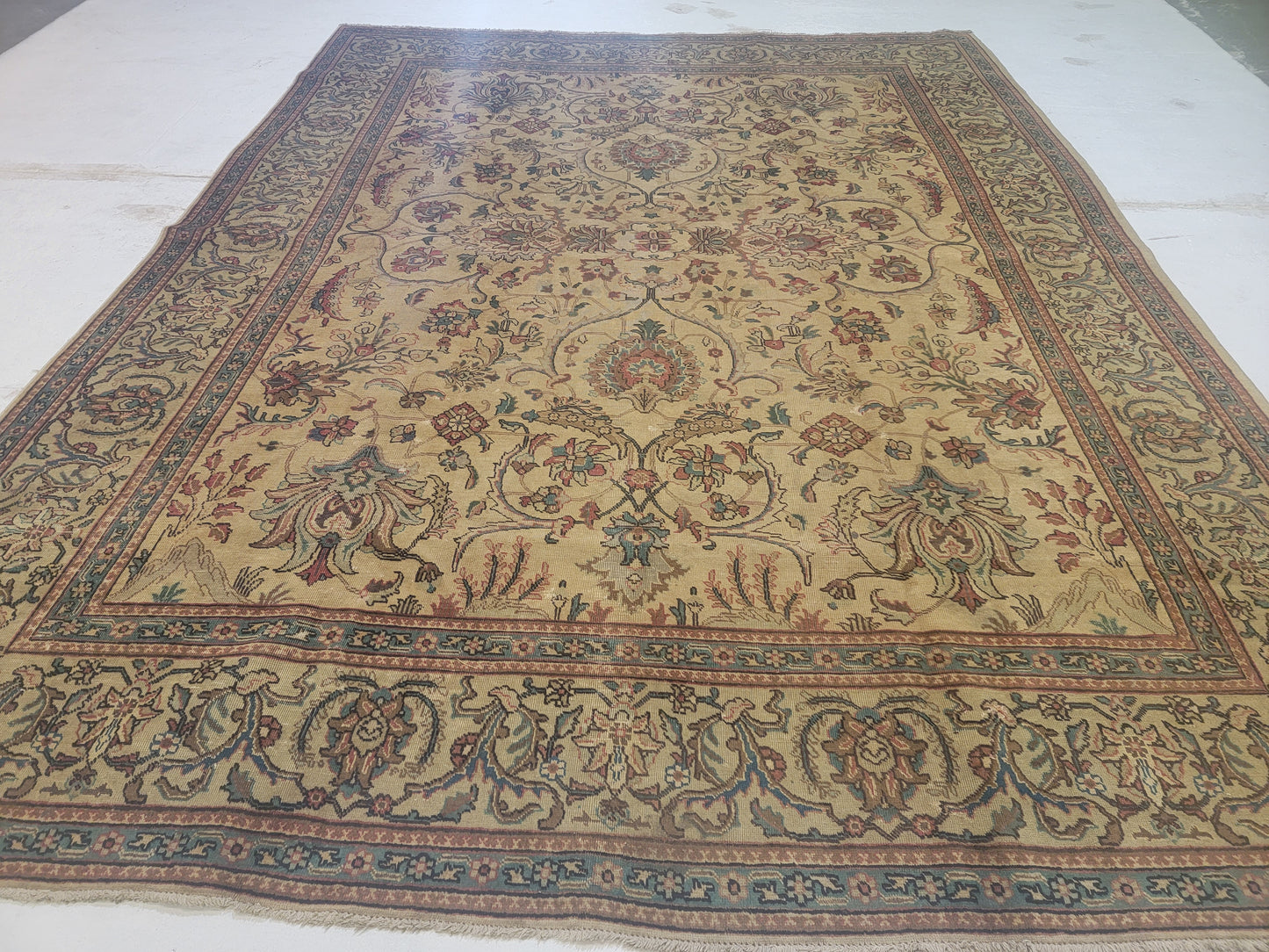 Hand-Knotted Wool Rug Tabriz Allover Design 9'8" x 12'7"