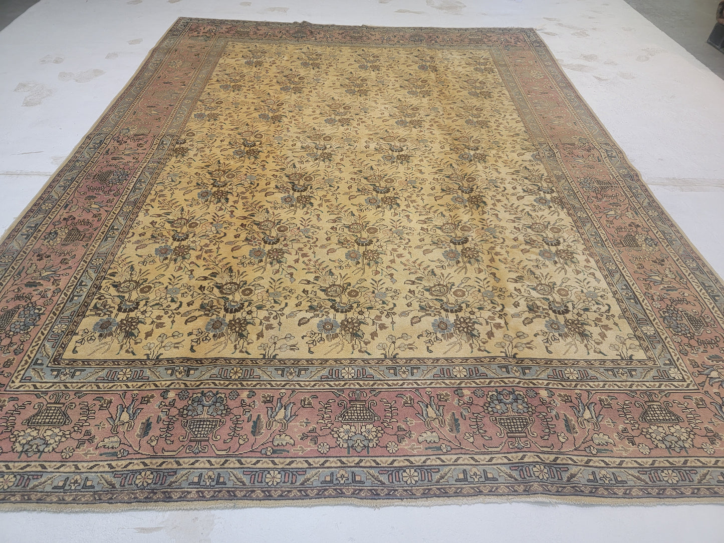 Hand-Knotted Wool Rug Tabriz Allover Design 9'9" x 12'7"