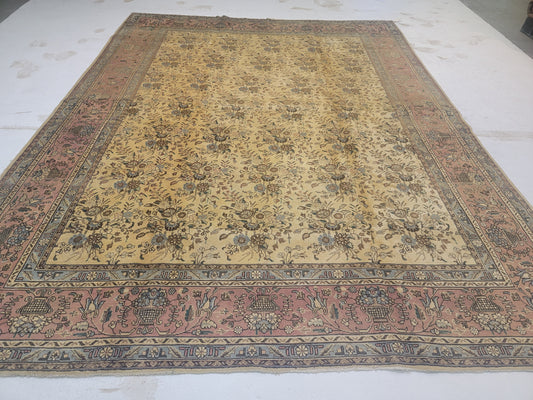Hand-Knotted Wool Rug Tabriz Allover Design 9'9" x 12'7"