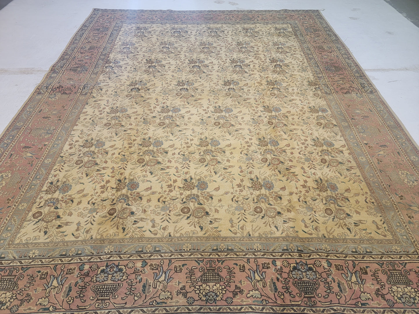 Hand-Knotted Wool Rug Tabriz Allover Design 9'9" x 12'7"