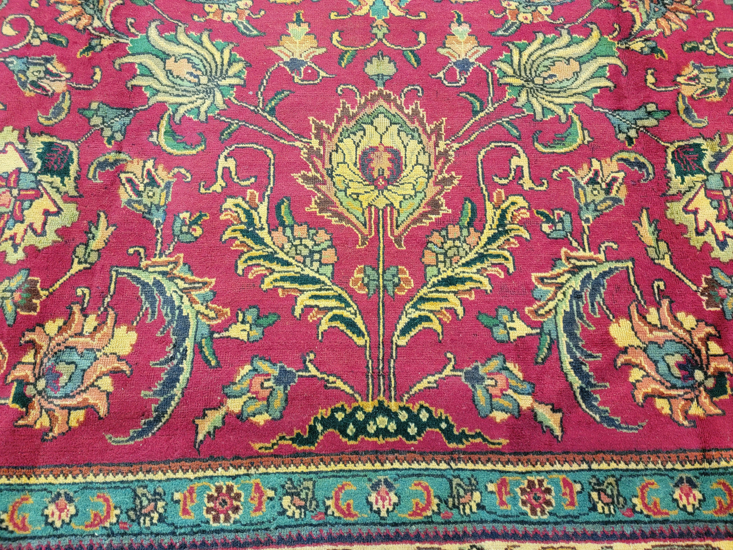 Hand-Knotted Wool Rug Tabriz Allover Design 9'10" x 11'7"