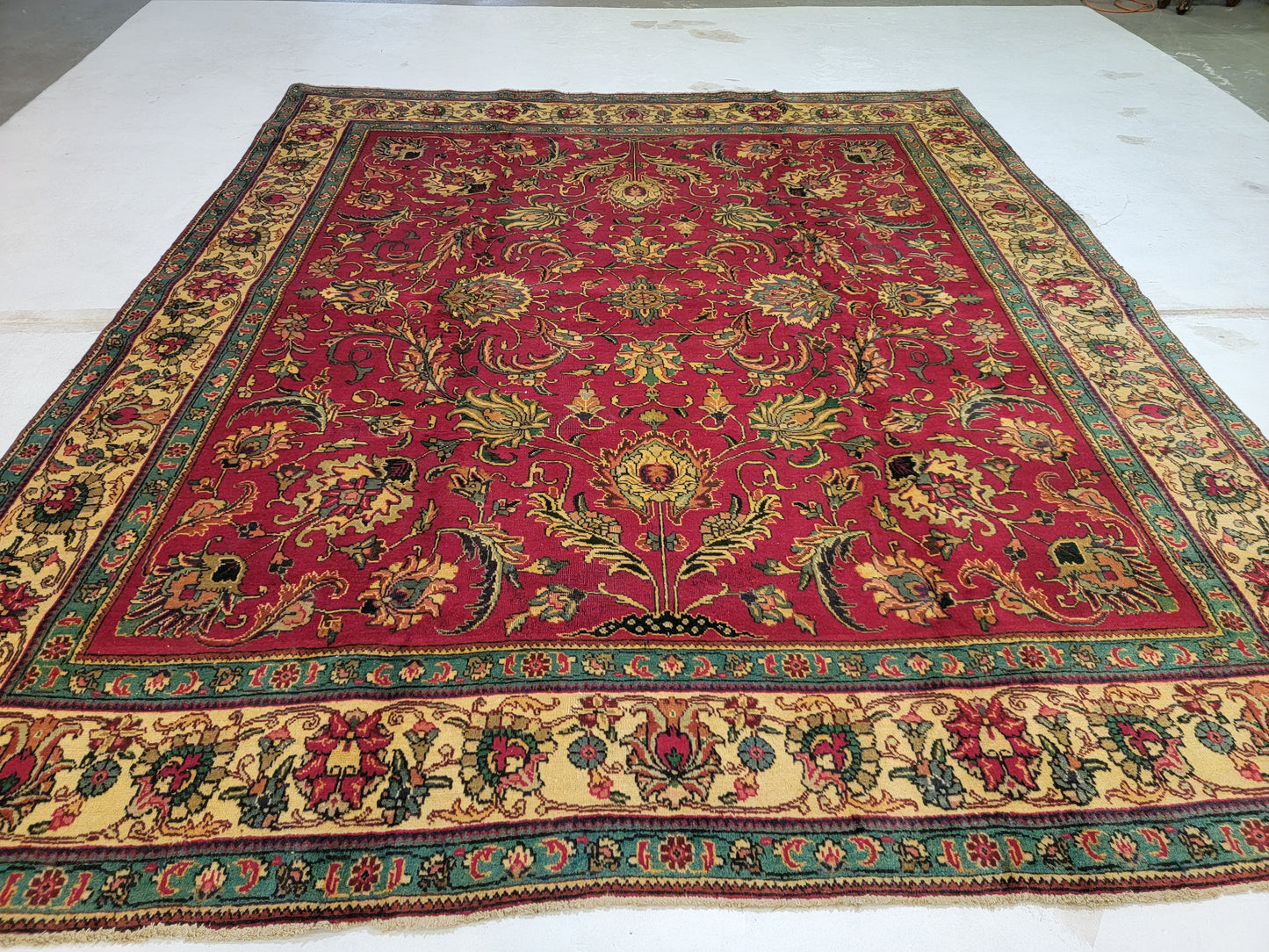 Hand-Knotted Wool Rug Tabriz Allover Design 9'10" x 11'7"
