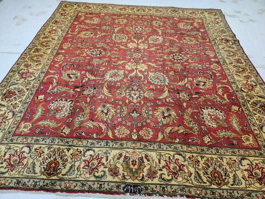 Hand-Knotted Wool Rug Tabriz Allover Design 9'9" x 10'10"