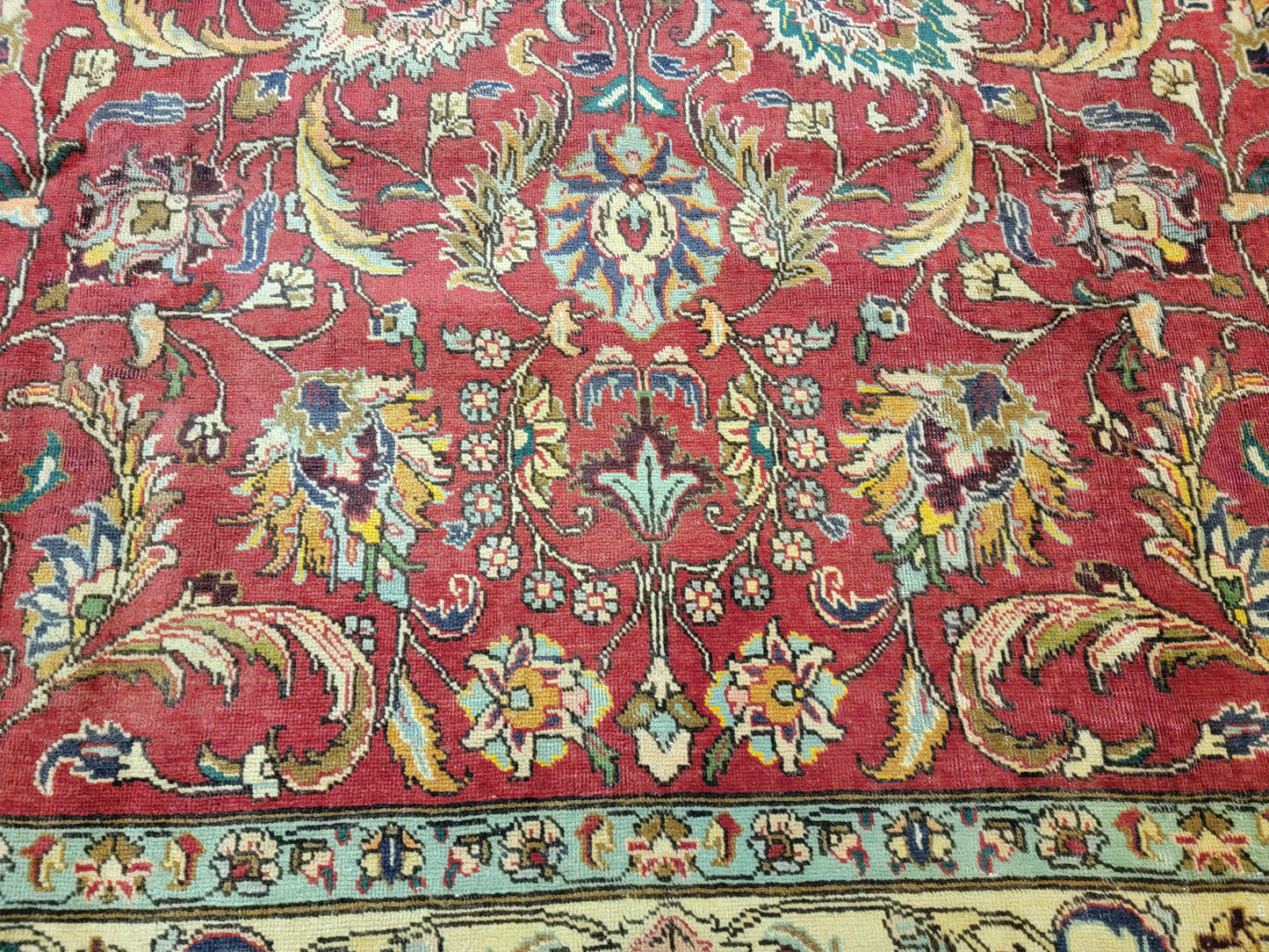 Hand-Knotted Wool Rug Tabriz Allover Design 9'9" x 10'10"