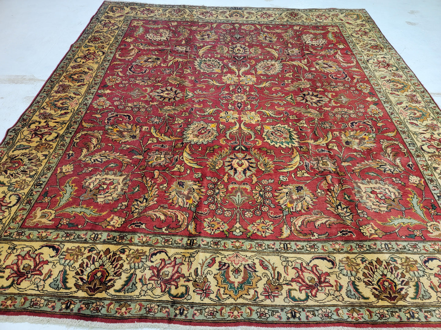 Hand-Knotted Wool Rug Tabriz Allover Design 9'9" x 10'10"