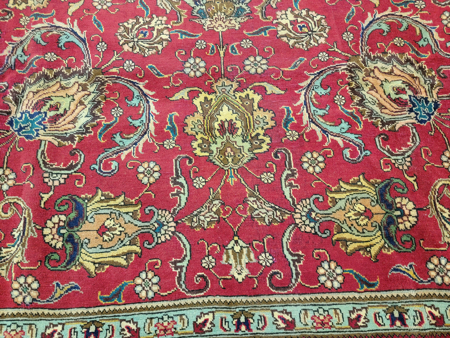 Hand-Knotted Wool Rug signedTabriz Allover Design 9'10" x 10'11"