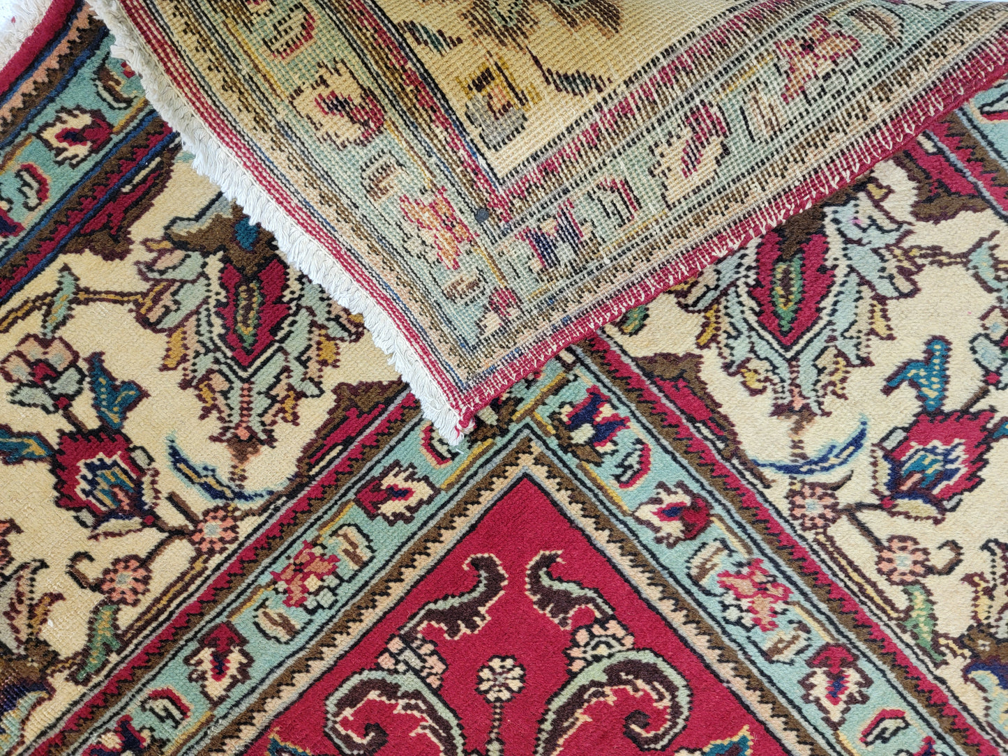 Hand-Knotted Wool Rug signedTabriz Allover Design 9'10" x 10'11"