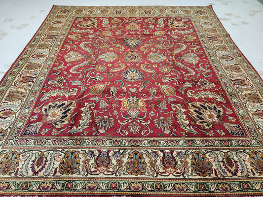 Hand-Knotted Wool Rug Tabriz Allover Design 9'10" x 11'10"