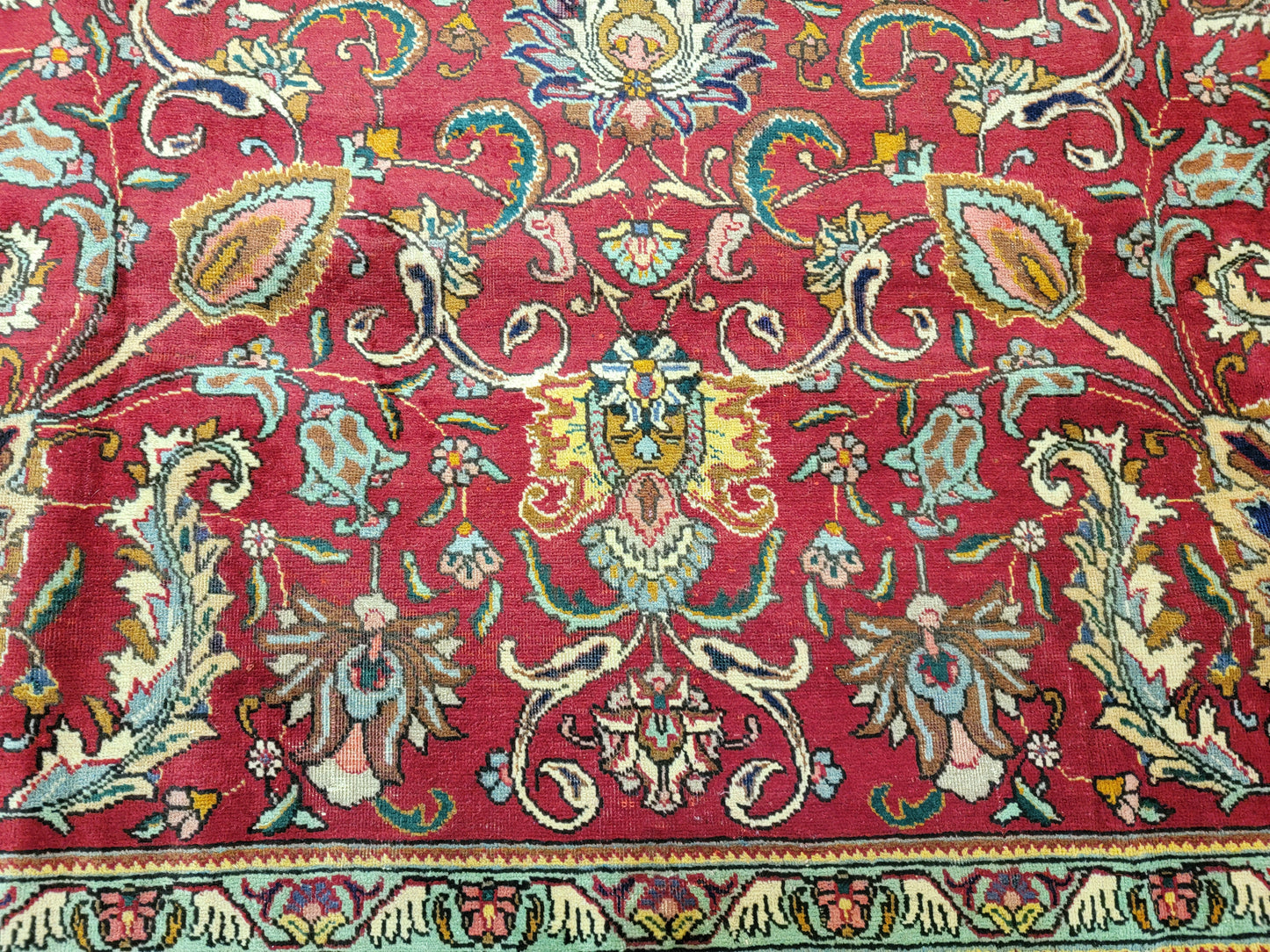 Hand-Knotted Wool Rug Tabriz Allover Design 9'10" x 11'10"