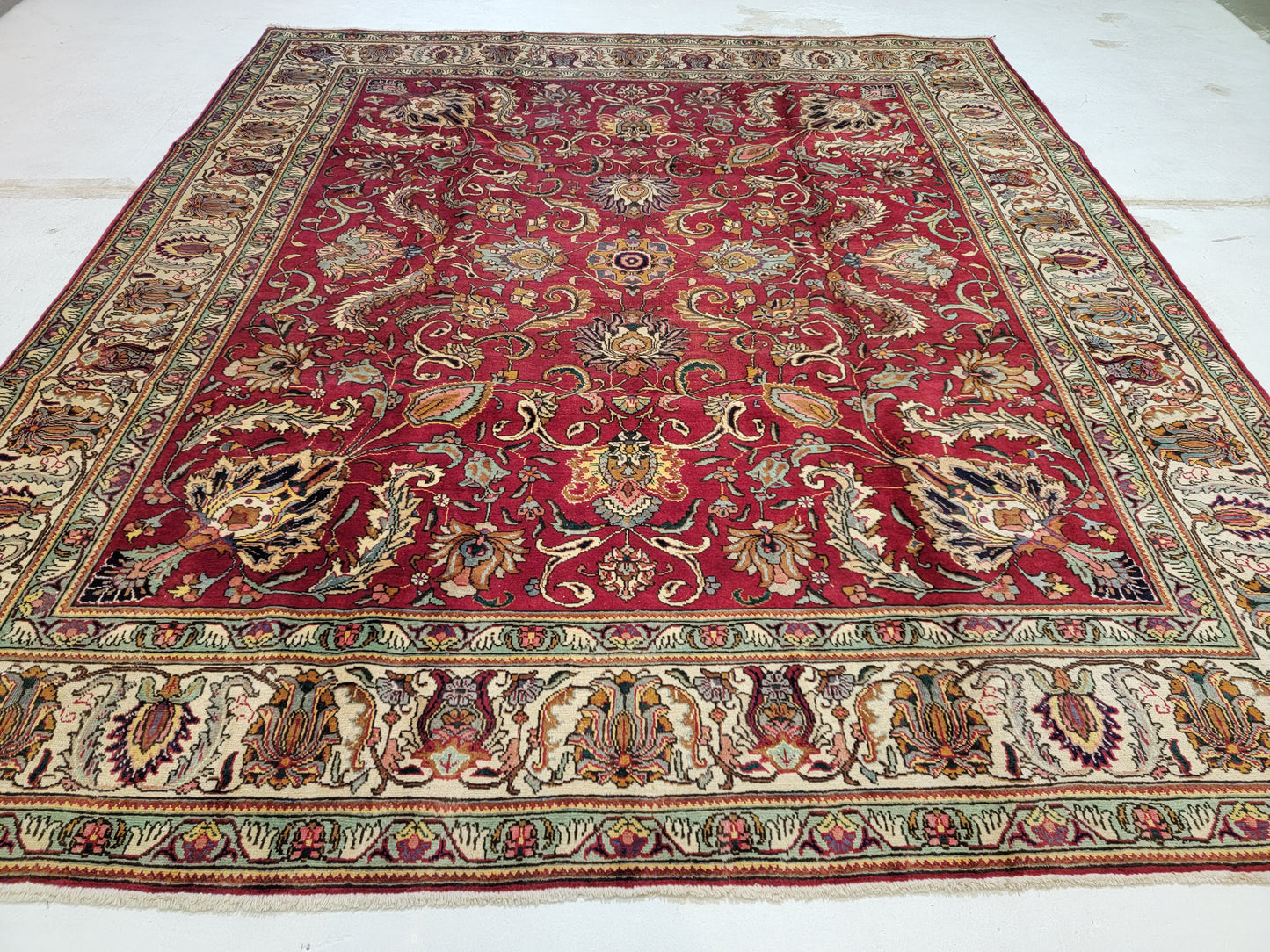 Hand-Knotted Wool Rug Tabriz Allover Design 9'10" x 11'10"