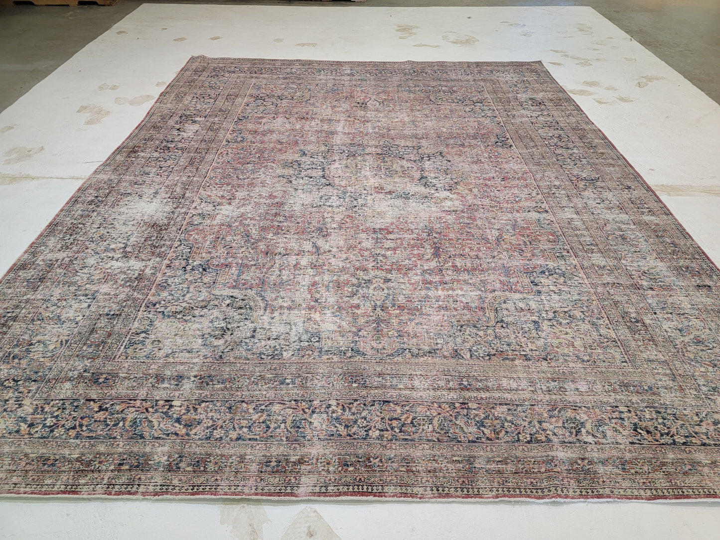 Hand-Knotted Wool Destressed Rug Khorassan/mashad Medallion  Design 10'6" x 13'