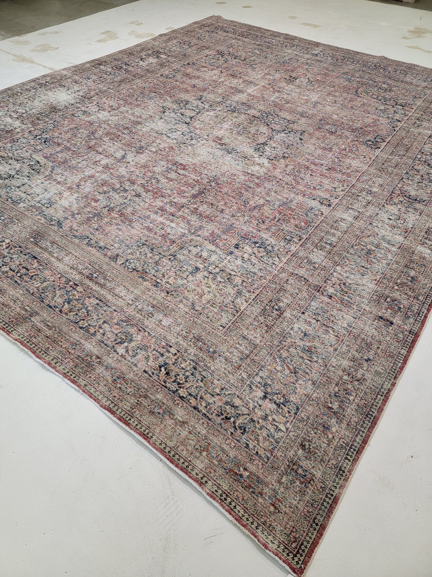 Hand-Knotted Wool Destressed Rug Khorassan/mashad Medallion  Design 10'6" x 13'