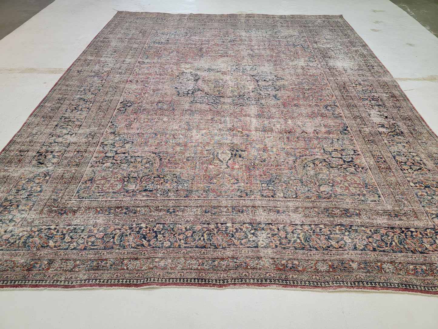 Hand-Knotted Wool Destressed Rug Khorassan/mashad Medallion  Design 10'6" x 13'