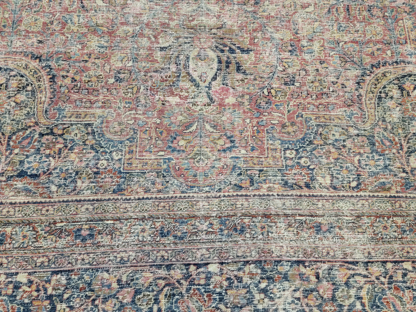 Hand-Knotted Wool Destressed Rug Khorassan/mashad Medallion  Design 10'6" x 13'