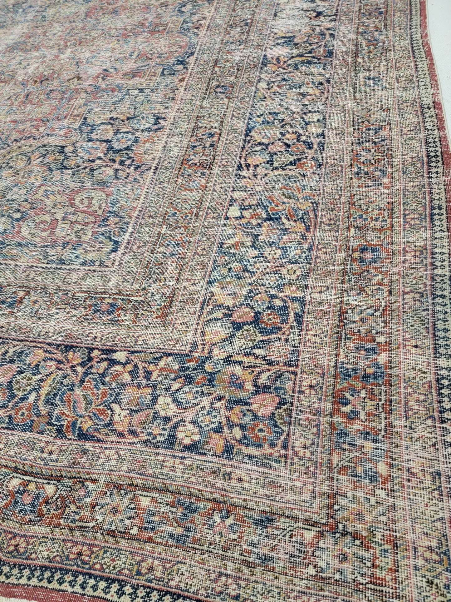Hand-Knotted Wool Destressed Rug Khorassan/mashad Medallion  Design 10'6" x 13'