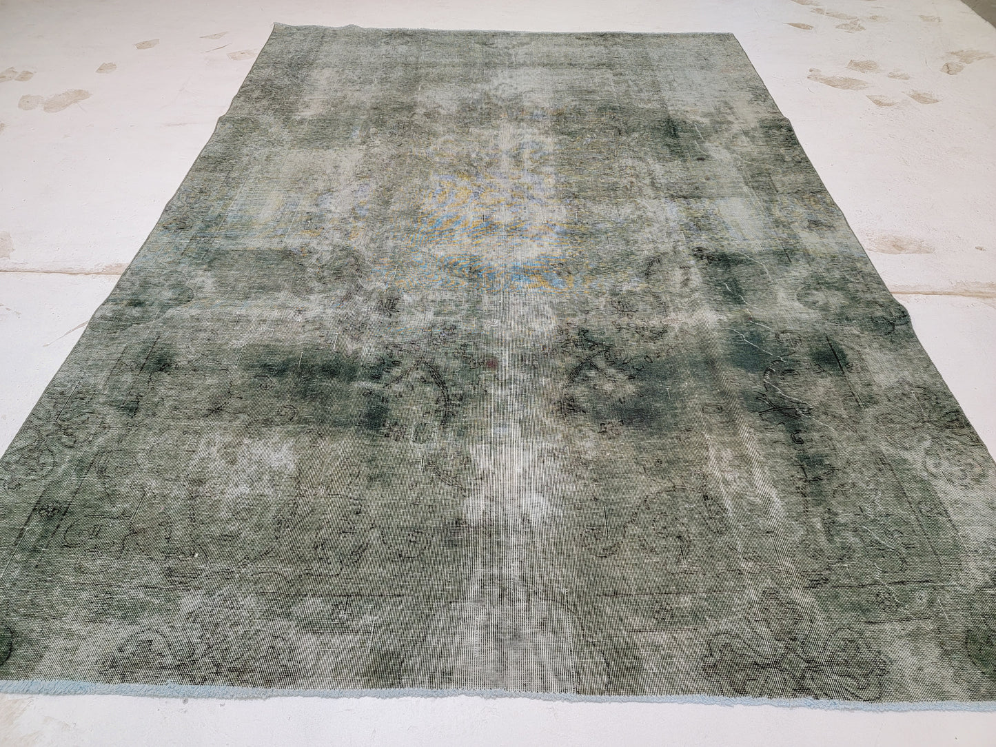 Hand-Knotted Wool Distressed Over Dye Rug Tabriz 7'8" x 10'1"